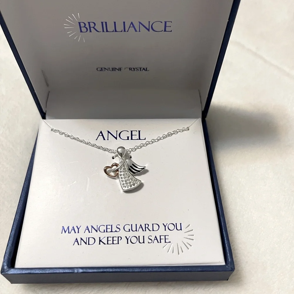 NWT silver plated with crystals angel necklace. 18 in chain - Picture 1 of 6
